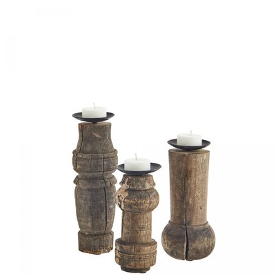 Lot de 3 bougeoirs en bois recyclé MADAM STOLTZ