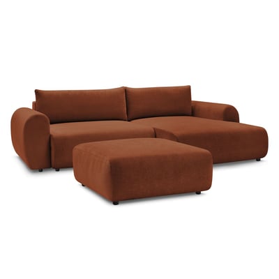 Canapé d'angle convertible 5 places en tissu lisse avec pouf, LUCIEN BOBOCHIC