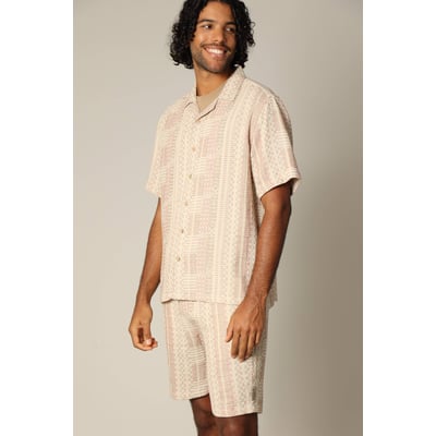 Chemise loose en jacquard à manches courtes avec col cubain et motif géométrique MIO DEELUXE