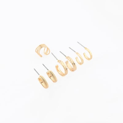 Set de 3 paires de petites créoles + 1 ear cuff doré BALABOOSTE