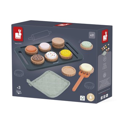 Gamme mamie soleil - atelier de biscuits - 10 biscuits, 8 saveurs, 1 spatule, 1 plateau, 1 manique - jouet d'imitation - JANOD