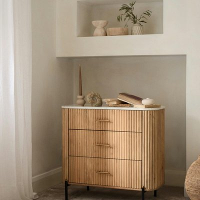 Commode en bois de manguier et marbre 3 tiroirs MASSA PIER IMPORT