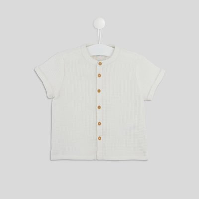 Chemise unie col mao manches courtes, garçon, en coton BIO, OEKO-TEX BOUT'CHOU
