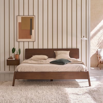 Lit en bois massif finition noyer 180 cm avec sommier  VINTAGE BERAH GETAH