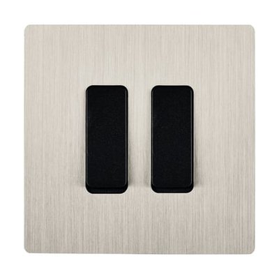 Interrupteur Double Duo Poussoir M Nickel Brossé MODELEC
