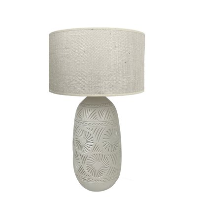 Lampe soleil en terre cuite avec abat-jour jute, KÉO SOLEIL GERARD LAMY