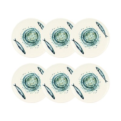 Lot de 6 assiettes à dessert en faïence 20cm, SARDINE NOVASTYL