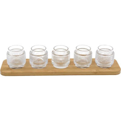 Bougeoirs en verre avec support en bambou JARDINDECO