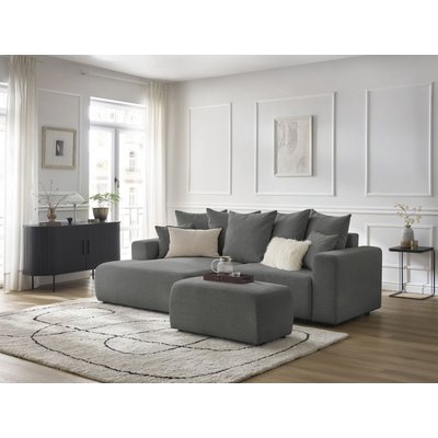 Canapé d'angle convertible 5 places en tissu chiné avec pouf, ATILLA BOBOCHIC