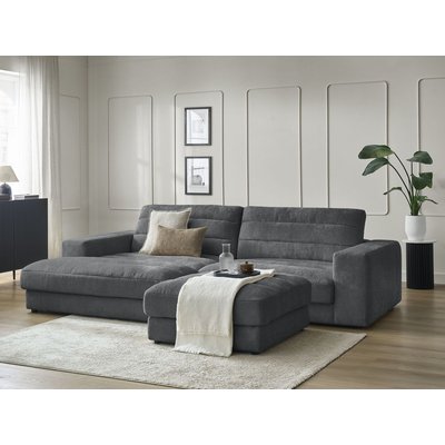 Canapé d'angle fixe 4 places en tissu texturé avec pouf, SIERRA BOBOCHIC