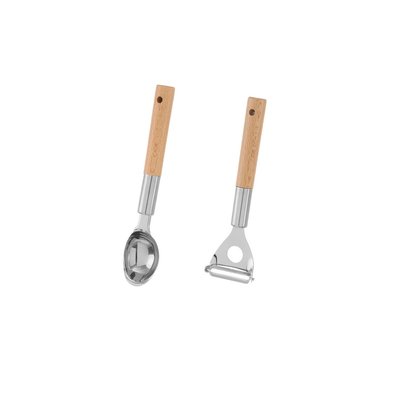 Épluche-légume + cuillère à évider en bois hêtre et métal chromé WADIGA