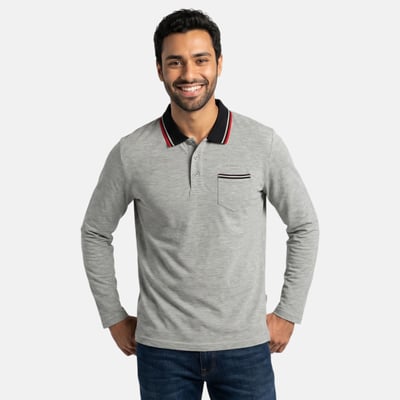 Polo manches longues, poche poitrine et col contrasté CLUB HOUSE LEE COOPER