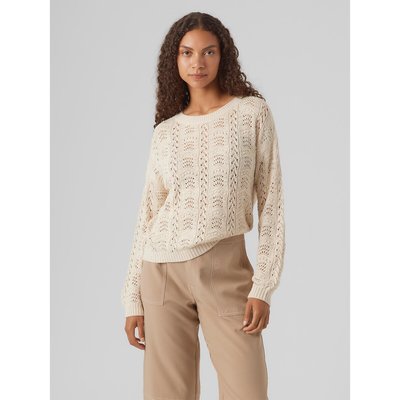 Cotton Mix Openwork Jumper with Crew Neck VERO MODA