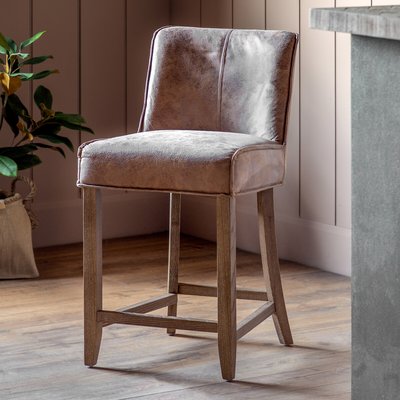 Terrance Vintage Leather Bar Stools (Set of 2) SO'HOME
