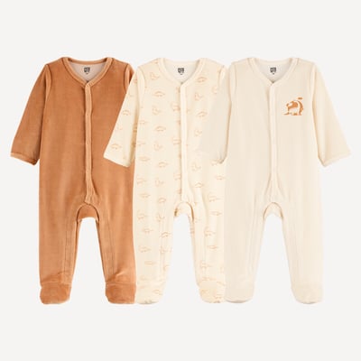 Lot de 3 pyjamas en velours, ouverture devant, motifs dinosaures LA REDOUTE COLLECTIONS