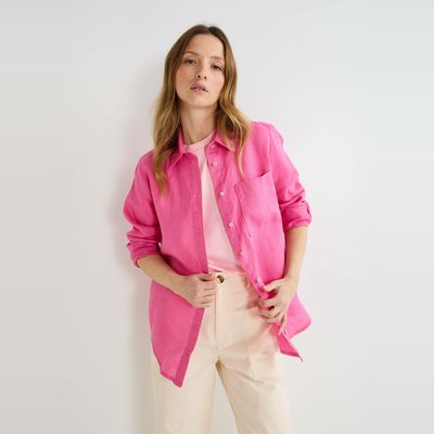 Chemise manches longues unie en lin MONOPRIX