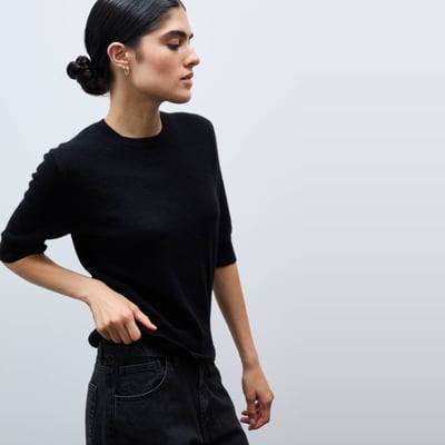 Pull uni manches courtes en 100% cachemire MONOPRIX
