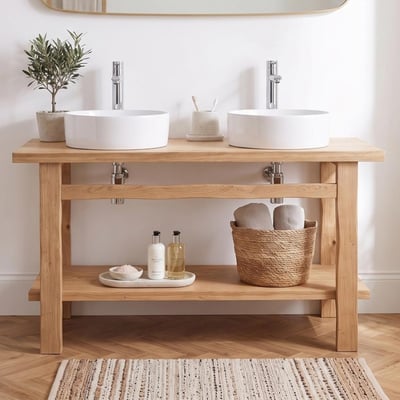 Meuble double vasque sur pieds 140cm en chêne massif esprit établi OFICIO MOB IN