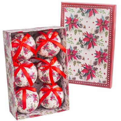 Coffret de 6 boules de Noël fleuries - 7.5cm WADIGA