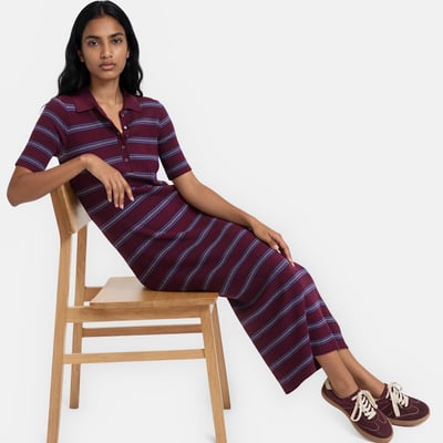 Robe droite rayée en maille, longue, manches courtes LA REDOUTE COLLECTIONS