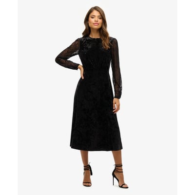 Robe mi-longue en velours à manches en dentelle SUPERDRY