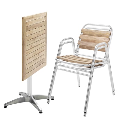 Table de terrasse rabattable et 2 chaises en aluminium et bois, TIMES SQUARE OVIALA