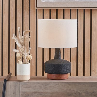 Black and Wood Effect Textured Ceramic Table Lamp SO'HOME