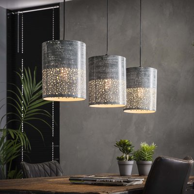 Suspension contemporaine 3 lampes ajourées effet béton MELBOURNE PIER IMPORT