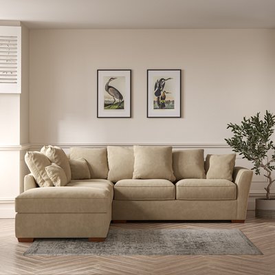 Florence Scatterback Soft Brushed Left Facing Corner Sofa & Footstool with Dar SO'HOME