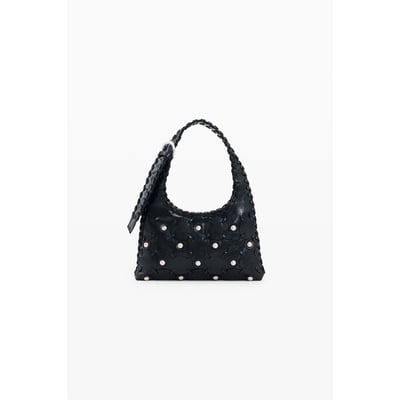 Sac à Main Noir Style 'Grab' Avec Clous Et Franges - Neuf Sans étiquette, Poche Avant, Fermeture Zip