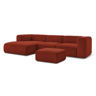 Canapé d'angle fixe 5 places en tissu texturé avec pouf, ZEPHYR BOBOCHIC