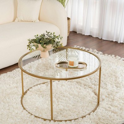 Table basse ronde en verre – cadre doré ⌀80 cm TULUM PIER IMPORT