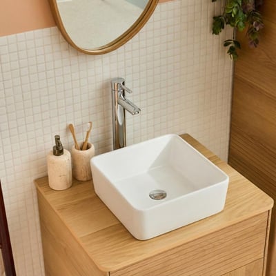 Vasque à poser carrée en céramique blanche 37cm MOB IN