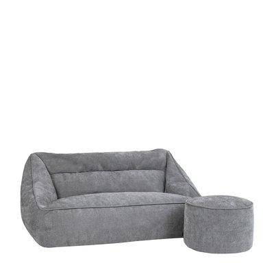 Ensemble 2 poufs en tissu chenille, canapé, et repose-pieds pouf rond - CECILIA ICON