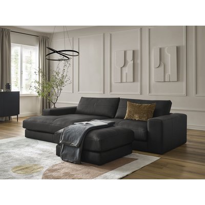 Canapé d'angle fixe 4 places en cuir avec pouf, LEONARD BOBOCHIC