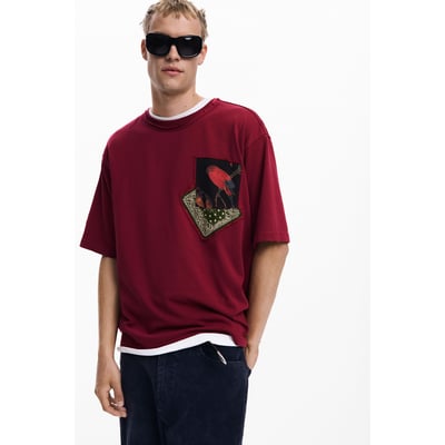 T-shirt Désigual Homme Rouge Imprimé - Taille M - Coton - Occasion Très Bon état