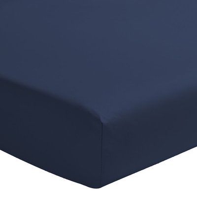 Drap housse uni en satin de coton lavé, Made in France, BLEU FLANDRES A DEMAIN