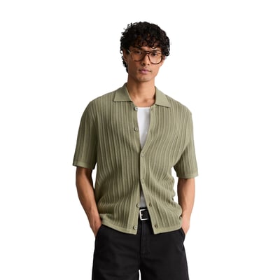 Veste en maille DfC à manches courtes style polo regular avec structure ajourée MARC O’POLO DENIM