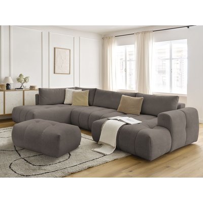 Canapé panoramique convertible 5 places en tissu lisse avec pouf, FUJI BOBOCHIC