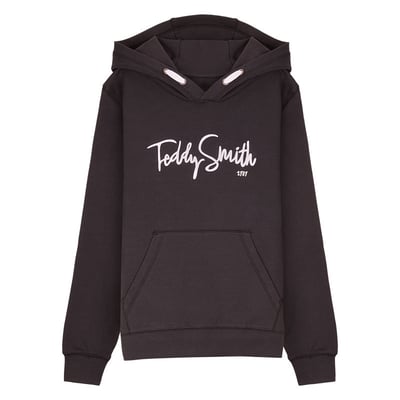 Sweat à capuche en coton noir uni à coupe droite avec le nom de la marque TEDDY SMITH