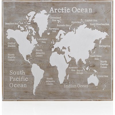 Tête de lit en bois naturel motif mapemonde gravé rustique RECOLLECTION
