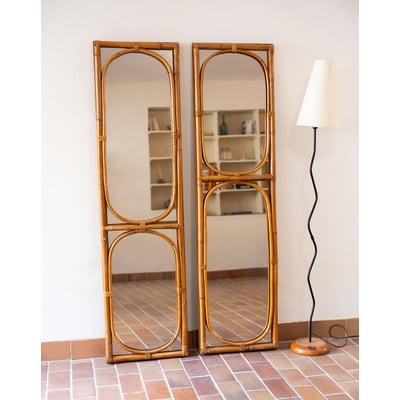 Paire de miroirs bambou Georges N°1363 - Bon état DEBONGOUT