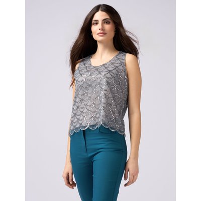 Top en tulle avec broderie de paillettes à l'avant et à l'arrière OLTRE