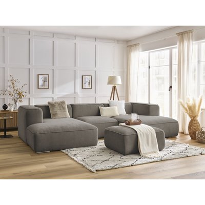 Canapé panoramique fixe 5 places en tissu texturé avec pouf, ZEPHYR BOBOCHIC