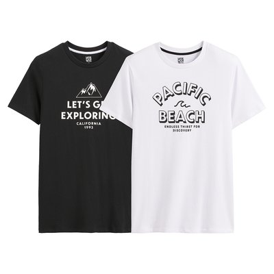 Pack of 2 T-Shirts in Slogan Print Cotton with Crew Neck LA REDOUTE COLLECTIONS