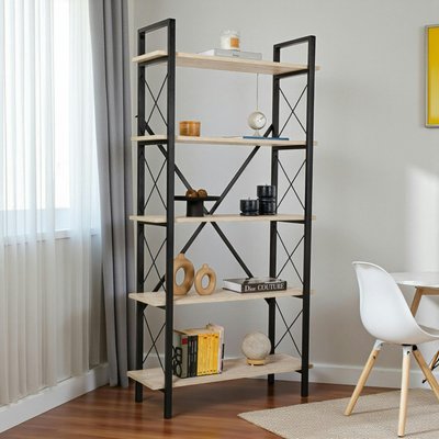 Bibliothèque étagère noire, 5 plateaux effet travertin JENA PIER IMPORT