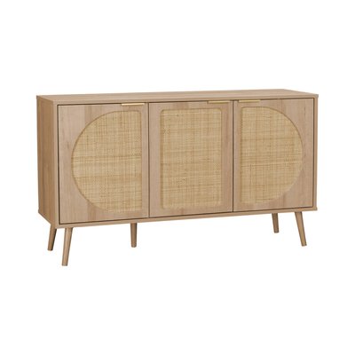 Buffet scandinave décor bois et cannage arrondi 3 portes 120cm EVA SWEEEK