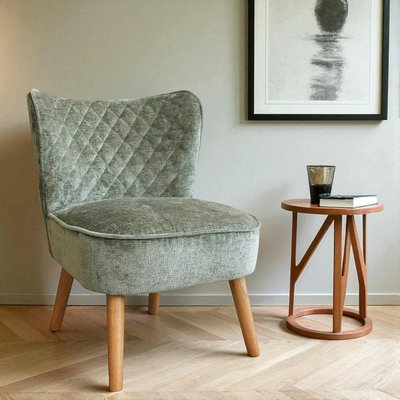 Fauteuil vert tissu chenille - pieds bois, motif croisé IENA PIER IMPORT