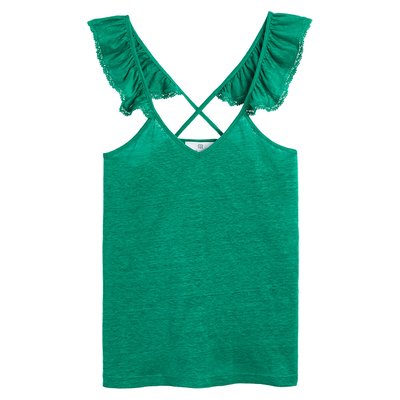 Top de lino con volantes y tirantes finos LA REDOUTE COLLECTIONS