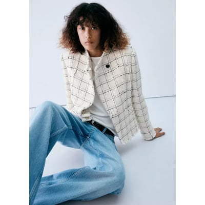 Veste à carreaux avec col en tweed MANGO